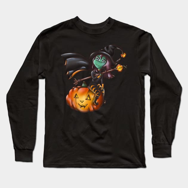 Kinsey the Pumpkin Witch Long Sleeve T-Shirt by DeadWaspDesigns